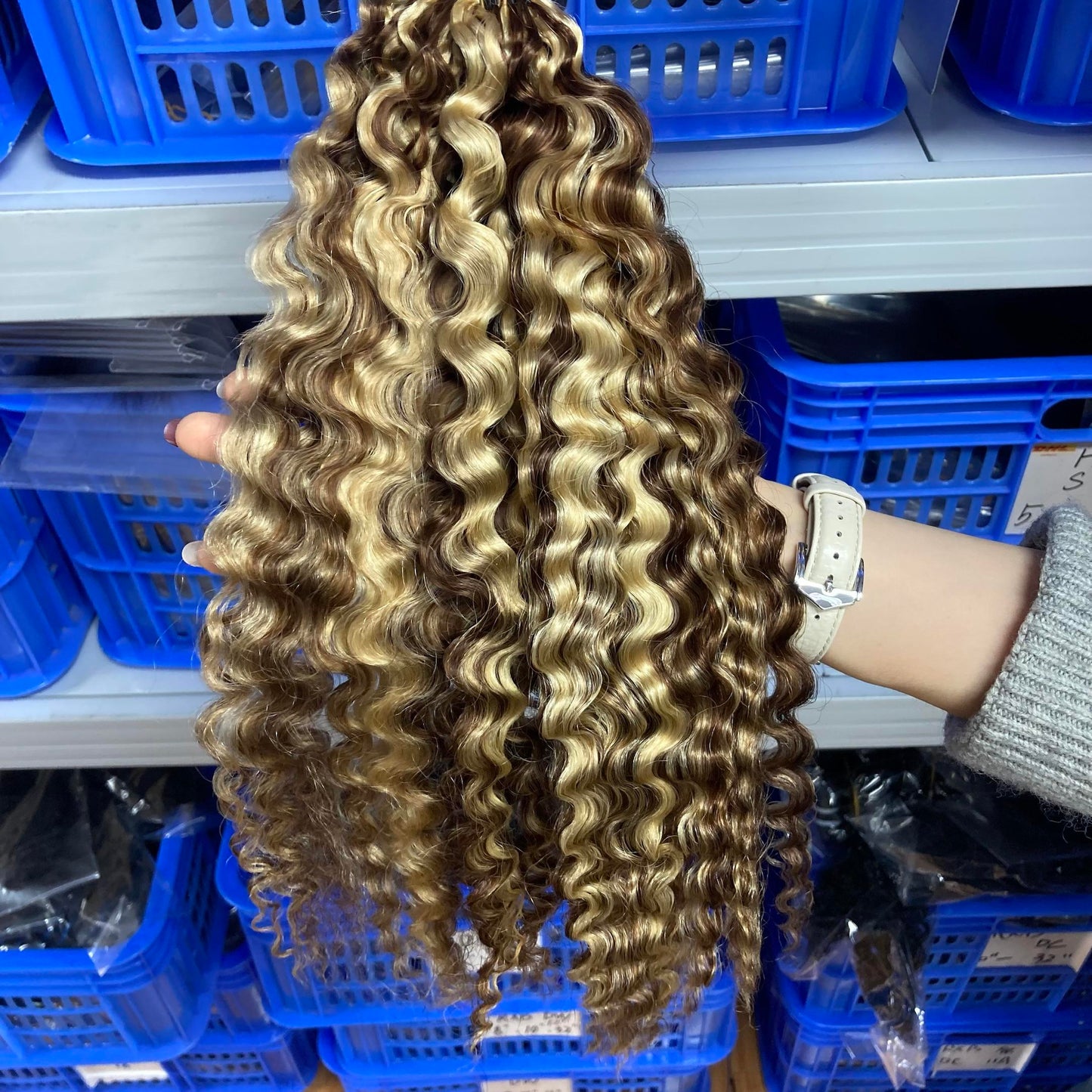Crochet Braids Burmese Curly – 100%Premium Human Hair – 100g/pack – Honey Blonde Highlight #4/27/613
