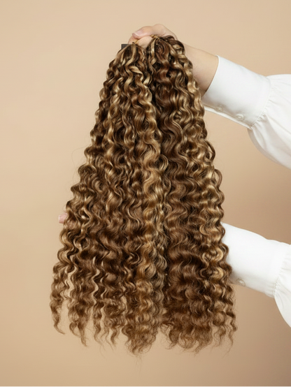 Crochet Braids Rizo Birmano – 100% Cabello Humano – 100g/paquete – Mechas Rubio Miel #4/27/613