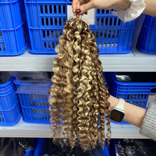 Crochet Braids Burmese Curly – 100%Premium Human Hair – 100g/pack – Honey Blonde Highlight #4/27/613