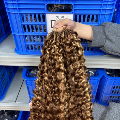 Crochet Braids Rizo Birmano – 100% Cabello Humano – 100g/paquete – Mechas Rubio Miel #4/27/613