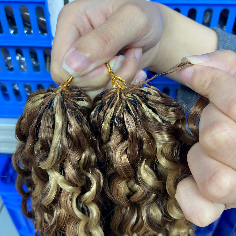 Crochet Braids Rizo Birmano – 100% Cabello Humano – 100g/paquete – Mechas Rubio Miel #4/27/613