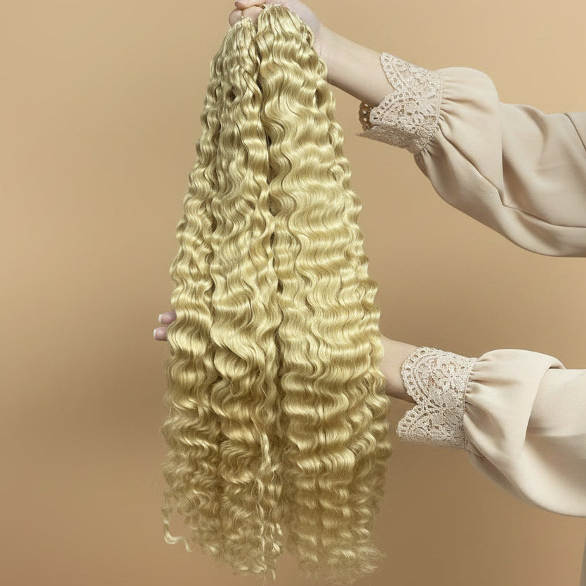 Ice Blond Burmese Curly Crochet Braids - 100% Premium Human Hair - Color #613 Blond Platine